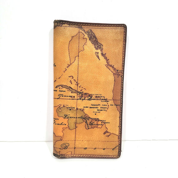 ALVIERO MARTINI Italian Vintage Geo World Map Wallet Brown Bifold Organizer - Picture 1 of 12